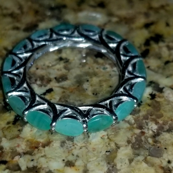 Thailand Natural Emerald White Gold Plate 925 Sterling Silver Ring